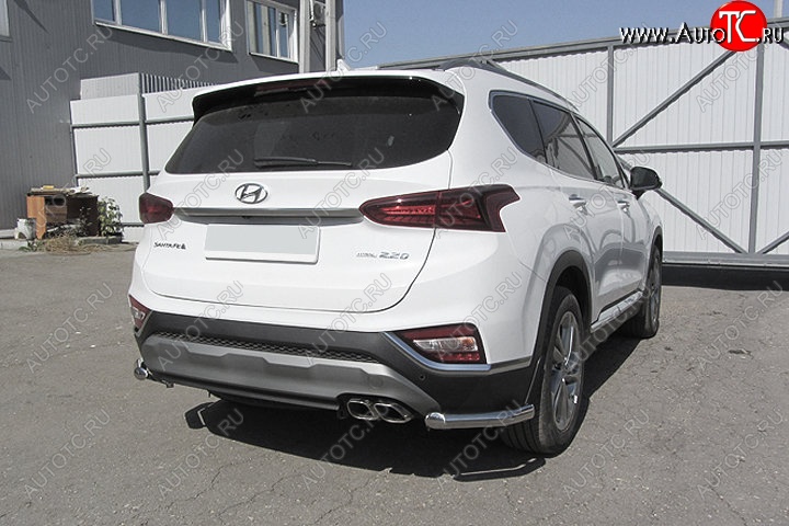 12 299 р. Защита заднего бампера Slitkoff (уголки, d57)  Hyundai Santa Fe  TM (2018-2021) дорестайлинг (Нержавейка, Полированная)  с доставкой в г. Королёв