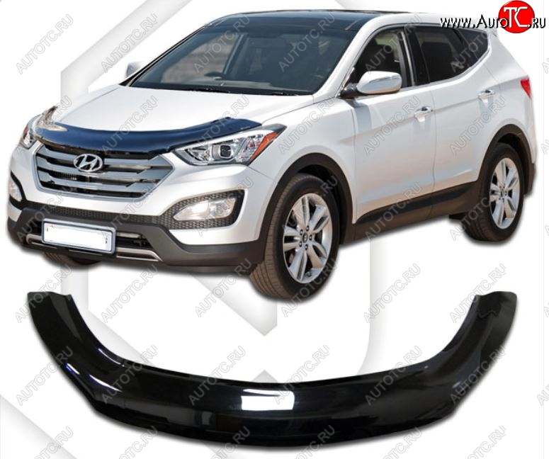 2 599 р. Дефлектор капота CA-Plastiс exclusive Hyundai Santa Fe DM дорестайлинг (2012-2016) (Classic черный, Без надписи)  с доставкой в г. Королёв