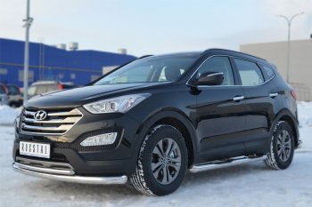 26 999 р. Защита порогов с проступями SLITKOFF (труба D76 мм)  Hyundai Santa Fe  DM (2012-2016) дорестайлинг (Защита порогов с со скосами на торцах (вариант 1))  с доставкой в г. Королёв. Увеличить фотографию 4