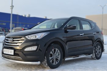 13 599 р. Защита порогов с проступями SLITKOFF (труба D76 мм)  Hyundai Santa Fe  DM (2012-2016) дорестайлинг (Защита порогов с закругленными торцами (вариант 3))  с доставкой в г. Королёв. Увеличить фотографию 4