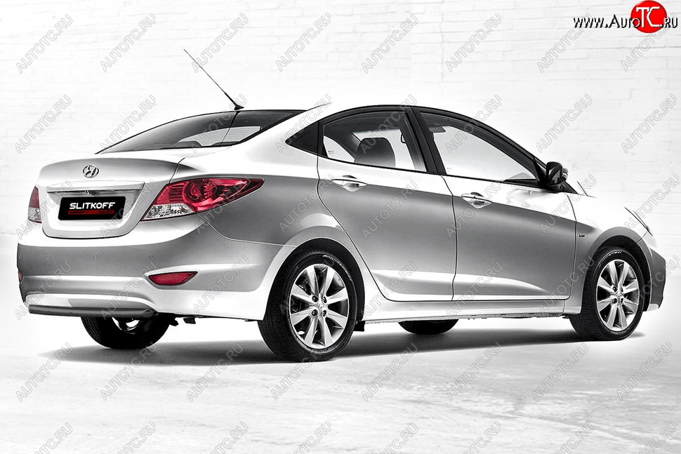 3 049 р. Защита заднего бампера Slitkoff (d42)  Hyundai Solaris  RBr (2010-2014) седан дорестайлинг (Сталь с полимерным покрытием. Цвет: чёрный)  с доставкой в г. Королёв