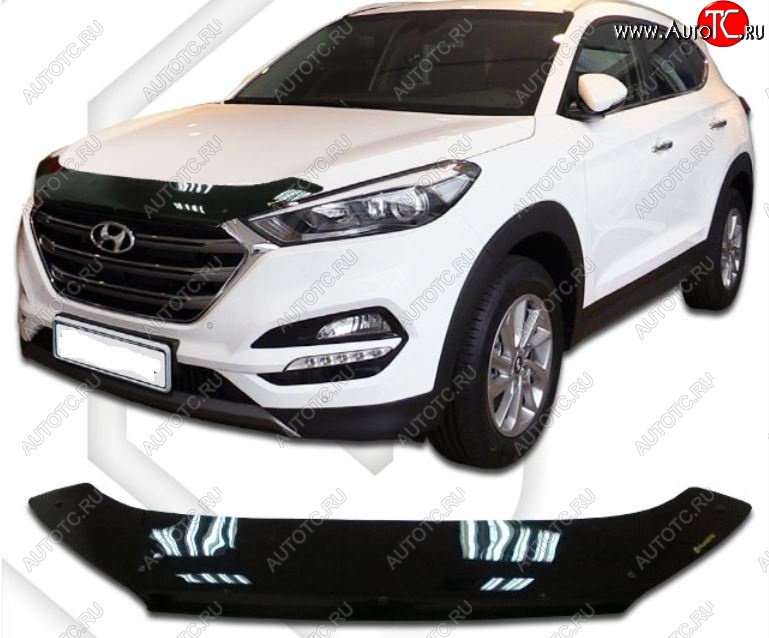 2 189 р. Дефлектор капота CA-Plastic  Hyundai Tucson  TL (2015-2021) дорестайлинг, рестайлинг (Classic черный, Без надписи)  с доставкой в г. Королёв