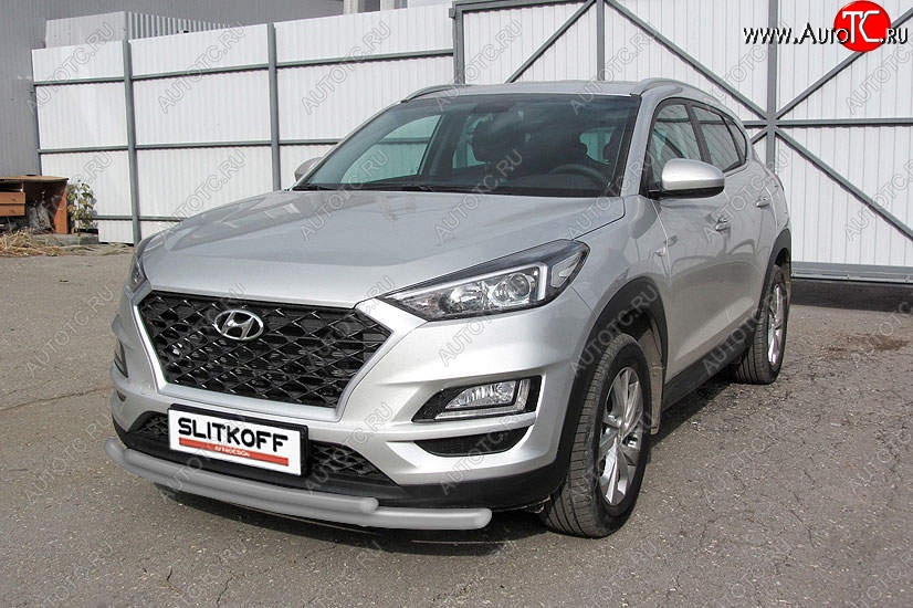 11 199 р. Защита переднего бампера Slitkoff (двойная, d57/42) Hyundai Tucson TL рестайлинг (2018-2021) (Сталь с полимерным покрытием. Цвет: серебристый)  с доставкой в г. Королёв