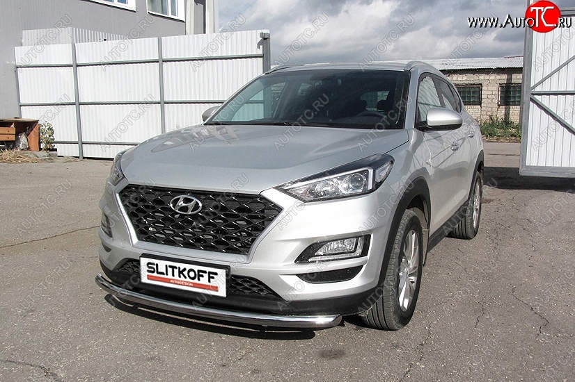 15 999 р. Защита переднего бампера Slitkoff (d57 мм) Hyundai Tucson TL рестайлинг (2018-2021) (Нержавейка, Полированная)  с доставкой в г. Королёв