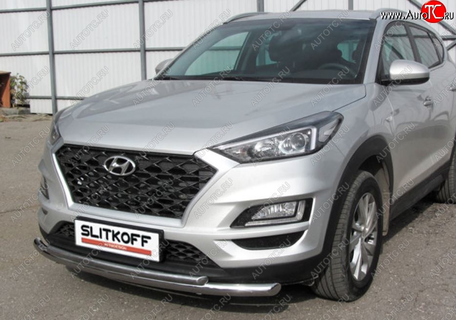 16 899 р. Защита переднего бампера Turbo Slitkoff (двойная, d57/42 мм)  Hyundai Tucson  TL (2018-2021) рестайлинг (Нержавейка, Полированная)  с доставкой в г. Королёв