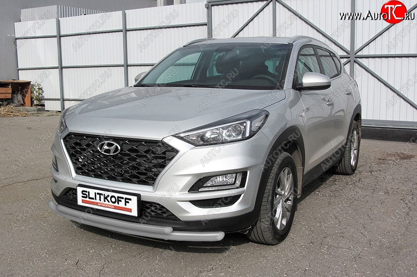 11 799 р. Защита переднего бампера Turbo Slitkoff (двойная, d57/42 мм) Hyundai Tucson TL рестайлинг (2018-2021) (Сталь с полимерным покрытием. Цвет: серебристый)  с доставкой в г. Королёв