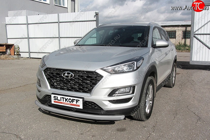 9 999 р. Защита переднего бампера Turbo Slitkoff (d57 мм)  Hyundai Tucson  TL (2018-2021) рестайлинг (Сталь с полимерным покрытием. Цвет: серебристый)  с доставкой в г. Королёв