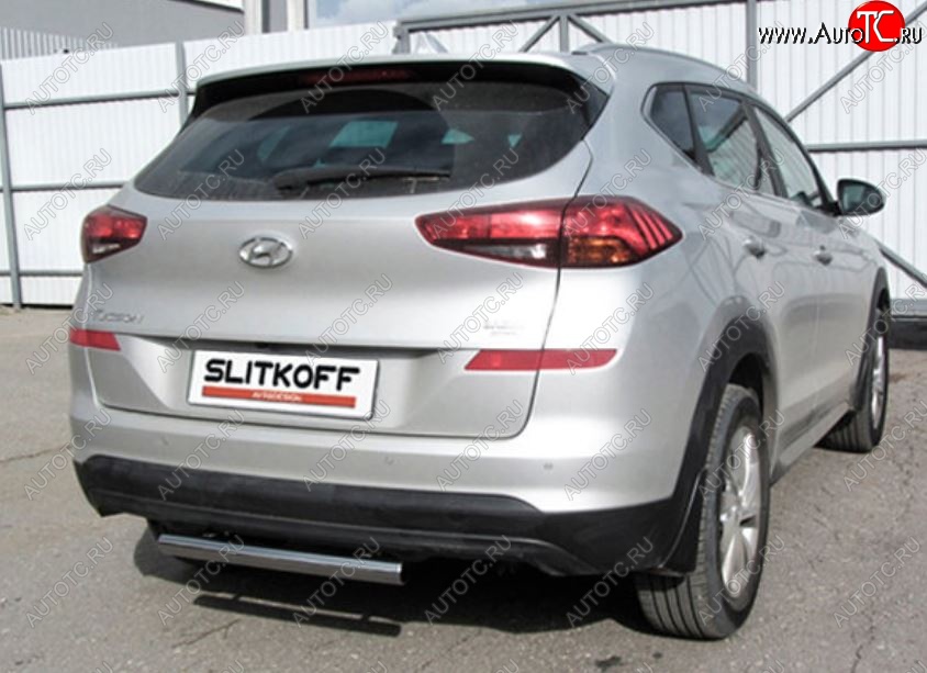 8 899 р. Защита заднего бампера Slitkoff (Turbo, короткая, d57)  Hyundai Tucson  TL (2018-2021) рестайлинг (Нержавейка, Полированная)  с доставкой в г. Королёв