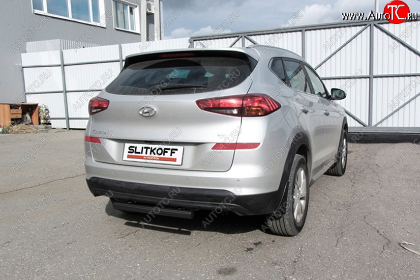 6 199 р. Защита заднего бампера Slitkoff (Turbo, короткая, d57)  Hyundai Tucson  TL (2018-2021) рестайлинг (Сталь с полимерным покрытием. Цвет: чёрный)  с доставкой в г. Королёв