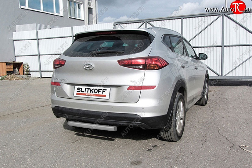 6 199 р. Защита заднего бампера Slitkoff (Turbo, короткая, d57)  Hyundai Tucson  TL (2018-2021) рестайлинг (Сталь с полимерным покрытием. Цвет: серебристый)  с доставкой в г. Королёв