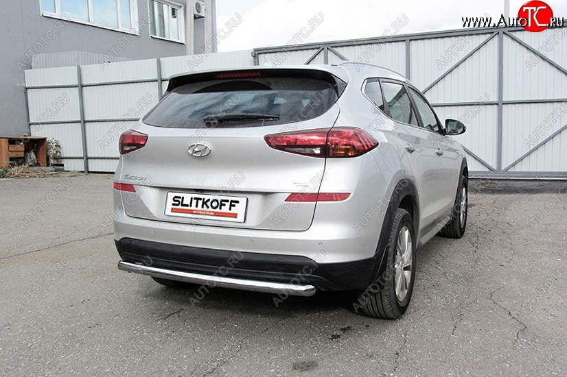 11 649 р. Защита заднего бампера Slitkoff (длинная, d57)  Hyundai Tucson  TL (2018-2021) рестайлинг (Нержавейка, Полированная)  с доставкой в г. Королёв