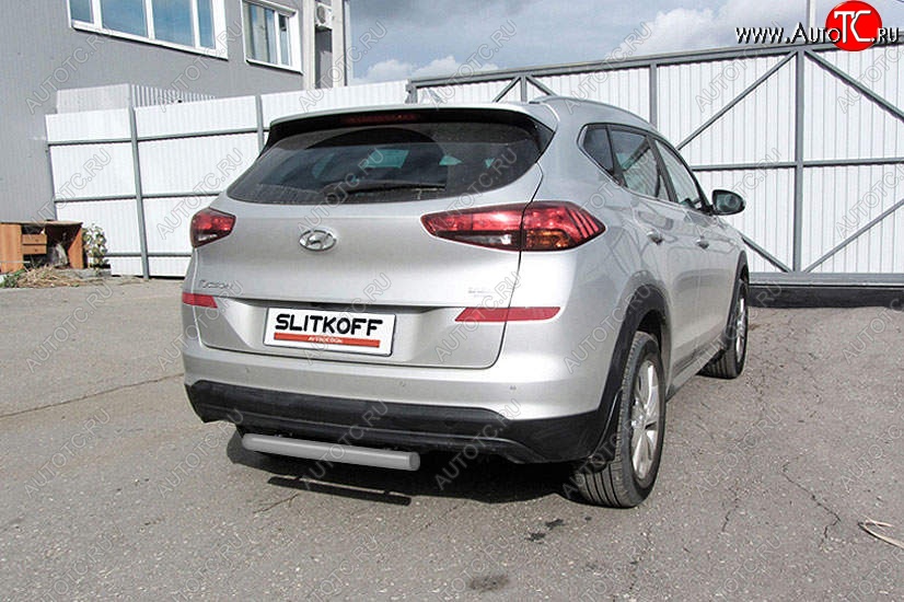 5 599 р. Защита заднего бампера Slitkoff (d57 мм) Hyundai Tucson TL рестайлинг (2018-2021) (Сталь с полимерным покрытием. Цвет: серебристый)  с доставкой в г. Королёв