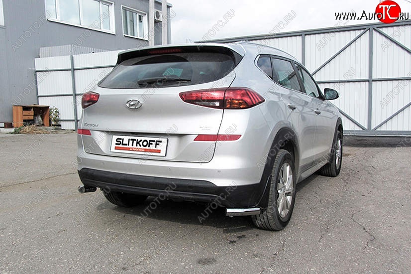 7 349 р. Защита заднего бампера Slitkoff (уголки, d57)  Hyundai Tucson  TL (2018-2021) рестайлинг (Нержавейка, Полированная)  с доставкой в г. Королёв