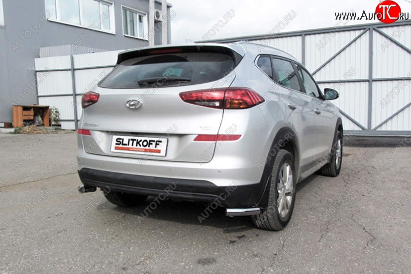 7 999 р. Защита заднего бампера Slitkoff (Turbo, уголки, d57)  Hyundai Tucson  TL (2018-2021) рестайлинг (Нержавейка, Полированная)  с доставкой в г. Королёв