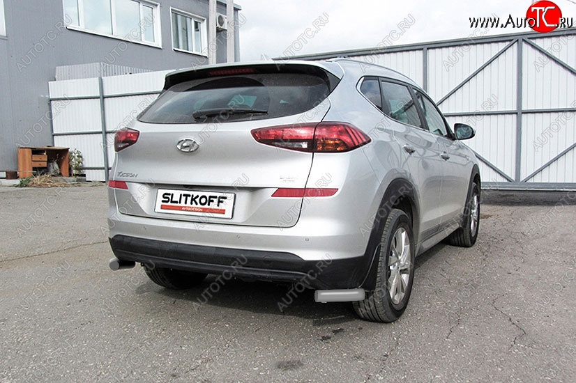 5 699 р. Защита заднего бампера Slitkoff (Turbo, уголки, d57)  Hyundai Tucson  TL (2018-2021) рестайлинг (Сталь с полимерным покрытием. Цвет: серебристый)  с доставкой в г. Королёв