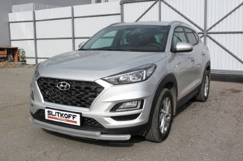 Защита переднего бампера Slitkoff (Ø 57+Ø 42, двойная). Hyundai (Хюндаи) Tucson (Туссон)  TL (2018-2021) TL рестайлинг