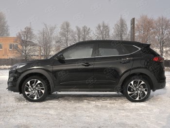 19 999 р. Порожки для ног SLITKOFF (Ø42 мм) Hyundai Tucson TL рестайлинг (2018-2021) (Лист алюминиевый, труба - сталь окрашенная в черный цвет)  с доставкой в г. Королёв. Увеличить фотографию 2