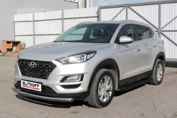 14 999 р. Пороги алюминиевые Slitkoff Hyundai Tucson TL рестайлинг (2018-2021) (Optima Black )  с доставкой в г. Королёв. Увеличить фотографию 2