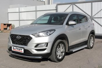 19 749 р. Пороги алюминиевые Slitkoff  Hyundai Tucson  TL (2018-2021) рестайлинг (Standart Silver)  с доставкой в г. Королёв. Увеличить фотографию 2