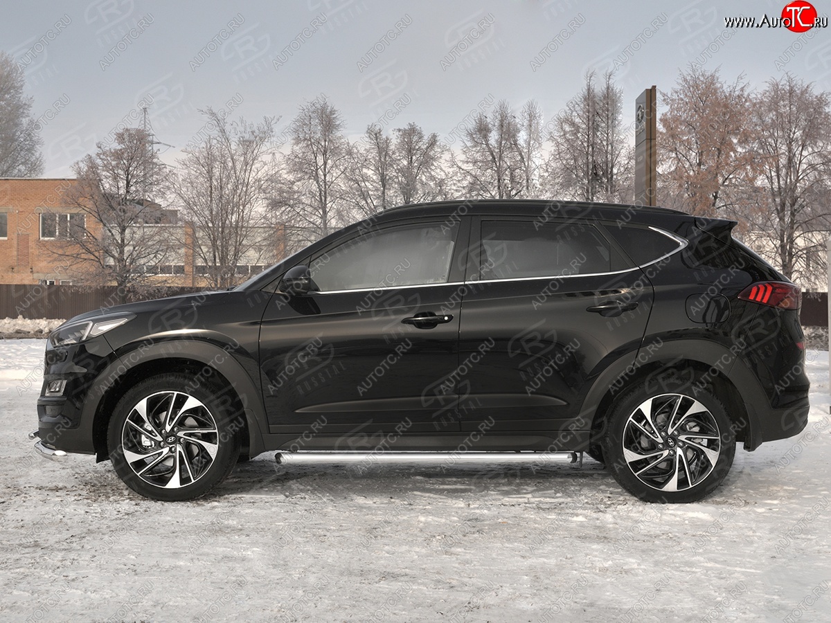 20 849 р. Защита порогов SLITKOFF (Ø63 мм, нержавейка) SLITKOFF Hyundai Tucson TL рестайлинг (2018-2021) (С пластиковыми заглушками на торцах)  с доставкой в г. Королёв