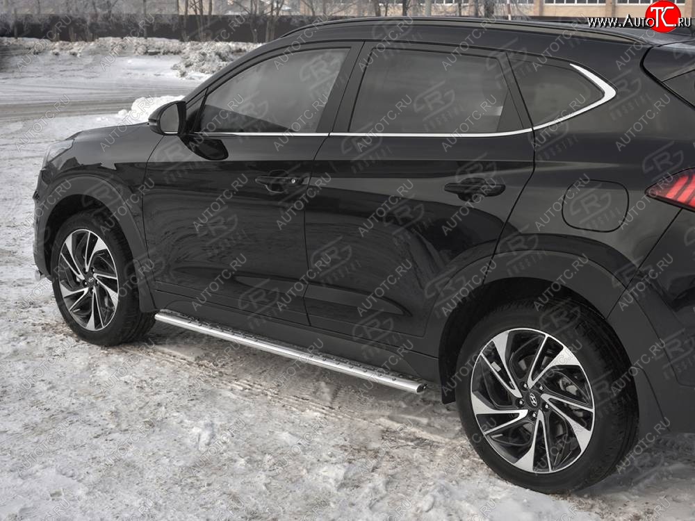 21 749 р. Защита порогов (Ø75x42 мм с проступью, нержавейка) Russtal Hyundai Tucson TL рестайлинг (2018-2021)  с доставкой в г. Королёв