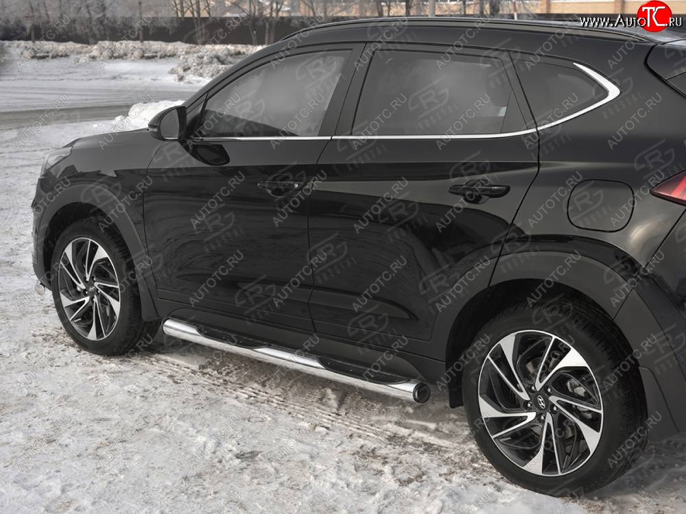 24 999 р. Защита порогов (Ø76 мм с проступью, нержавейка) SLITKOFF  Hyundai Tucson  TL (2018-2021) рестайлинг (С пластиковыми заглушками на торцах)  с доставкой в г. Королёв