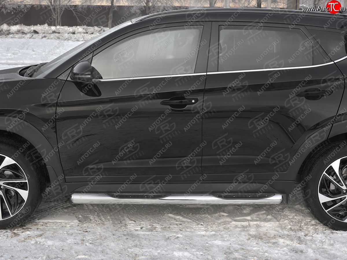 24 549 р. Защита порогов (Ø76 мм с проступью, нержавейка) SLITKOFF  Hyundai Tucson  TL (2018-2021) рестайлинг (Металлические торцы под 90°)  с доставкой в г. Королёв