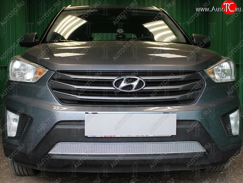 1 539 р. Защитная сетка на бампер Russtal (хром) Hyundai Creta GS дорестайлинг (2015-2019)  с доставкой в г. Королёв