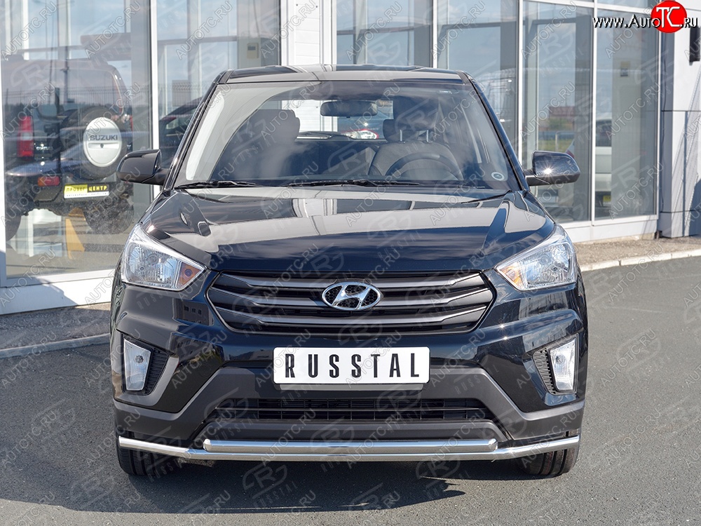 18 999 р. Защита переднего бампера (2 трубыØ42 мм, нержавейка) SLITKOFF  Hyundai Creta  GS (2015-2021) дорестайлинг, рестайлинг  с доставкой в г. Королёв