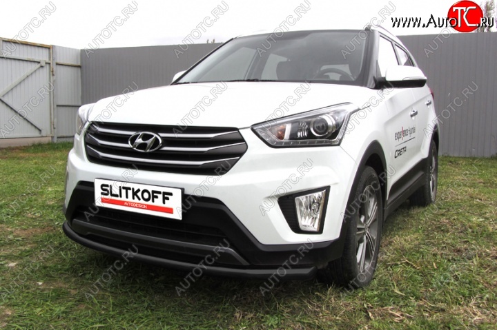 8 999 р. Защита переднего бампера Slitkoff (d57, черная)  Hyundai Creta  GS (2015-2021) дорестайлинг, рестайлинг (Цвет: серебристый)  с доставкой в г. Королёв