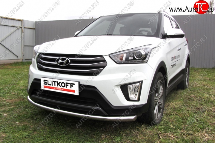 12 899 р. Одинарная защита переднего бампера диаметром 57 мм Slitkoff Hyundai Creta GS дорестайлинг (2015-2019) (Нержавейка, Полированная)  с доставкой в г. Королёв