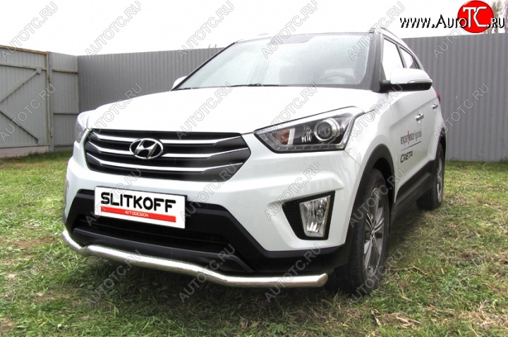 13 999 р. Защита переднего бампера из изогнутой трубы диаметром 57 мм Slitkoff Hyundai Creta GS дорестайлинг (2015-2019) (Нержавейка, Полированная)  с доставкой в г. Королёв