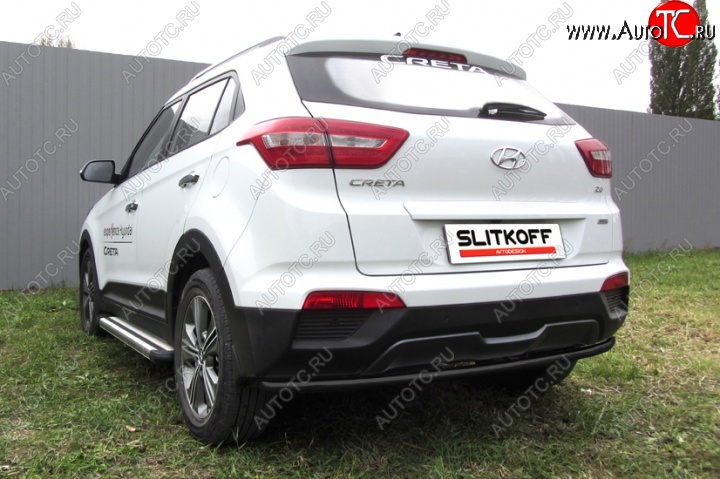 5 549 р. Защита заднего бампера из трубы d42 Slitkoff (радиусная) Hyundai Creta GS дорестайлинг (2015-2019) (Цвет: серебристый)  с доставкой в г. Королёв