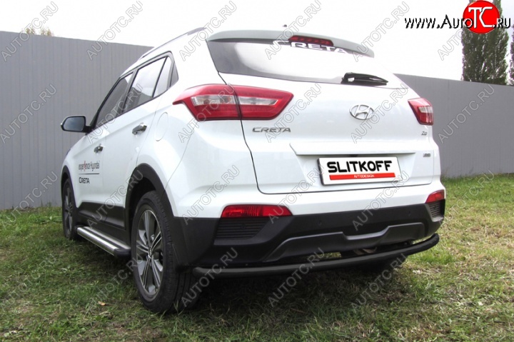 6 199 р. Защита заднего бампера из трубы d57 Slitkoff (радиусная) Hyundai Creta GS дорестайлинг (2015-2019) (Цвет: серебристый)  с доставкой в г. Королёв