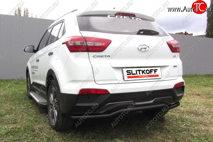 7 699 р. Защита заднего бампера из трубы d57 Slitkoff (сталь, скоба) Hyundai Creta GS дорестайлинг (2015-2019) (Цвет: серебристый)  с доставкой в г. Королёв