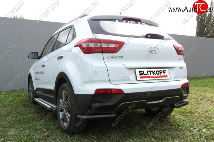 6 799 р. Защита заднего бампера из уголков d57 Slitkoff Hyundai Creta GS дорестайлинг (2015-2019) (Цвет: серебристый)  с доставкой в г. Королёв