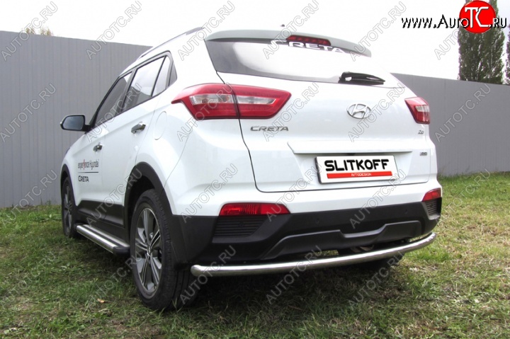 10 299 р. Защита заднего бампера из трубы диаметром 57 мм Slitkoff  Hyundai Creta  GS (2015-2021) дорестайлинг, рестайлинг (Нержавейка, Полированная)  с доставкой в г. Королёв