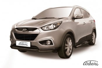 Защита переднего бампера Arbori (черная, 2 трубы d57 и 42 mm) Hyundai IX35 LM рестайлинг (2013-2018)