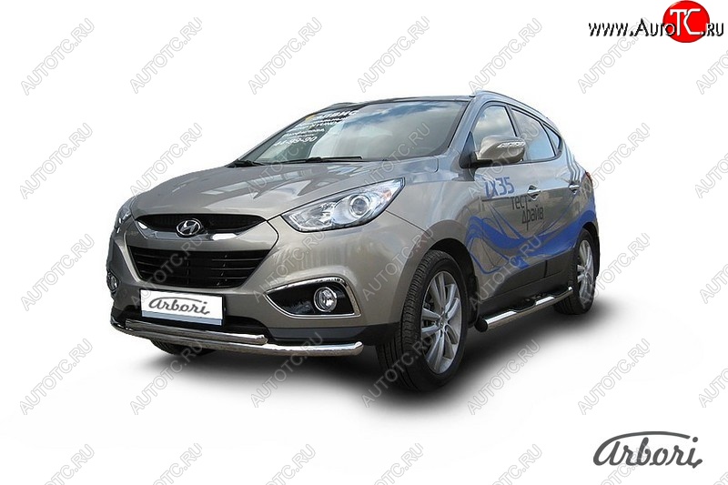 14 489 р. Защита переднего бампера Arbori (нержавейка, 2 трубы d57 и 42 mm) Hyundai IX35 LM рестайлинг (2013-2018)  с доставкой в г. Королёв