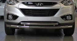 11 899 р. Двойная защита переднего бампера из труб диаметром 63 и 51 мм Petroil Tuning Hyundai IX35 LM дорестайлинг (2009-2013) (Нержавеющая полированная сталь)  с доставкой в г. Королёв. Увеличить фотографию 3