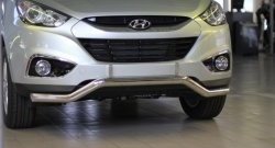 11 849 р. Фигурная защита переднего бампера диаметром 63 мм Petroil Tuning Hyundai IX35 LM рестайлинг (2013-2018) (Нержавеющая полированная сталь)  с доставкой в г. Королёв. Увеличить фотографию 2