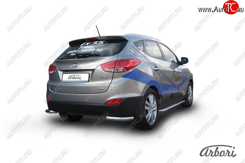 8 189 р. Защита заднего бампера Arbori (уголки, нержавейка, 1 труба d57 mm). Hyundai IX35 LM дорестайлинг (2009-2013)  с доставкой в г. Королёв