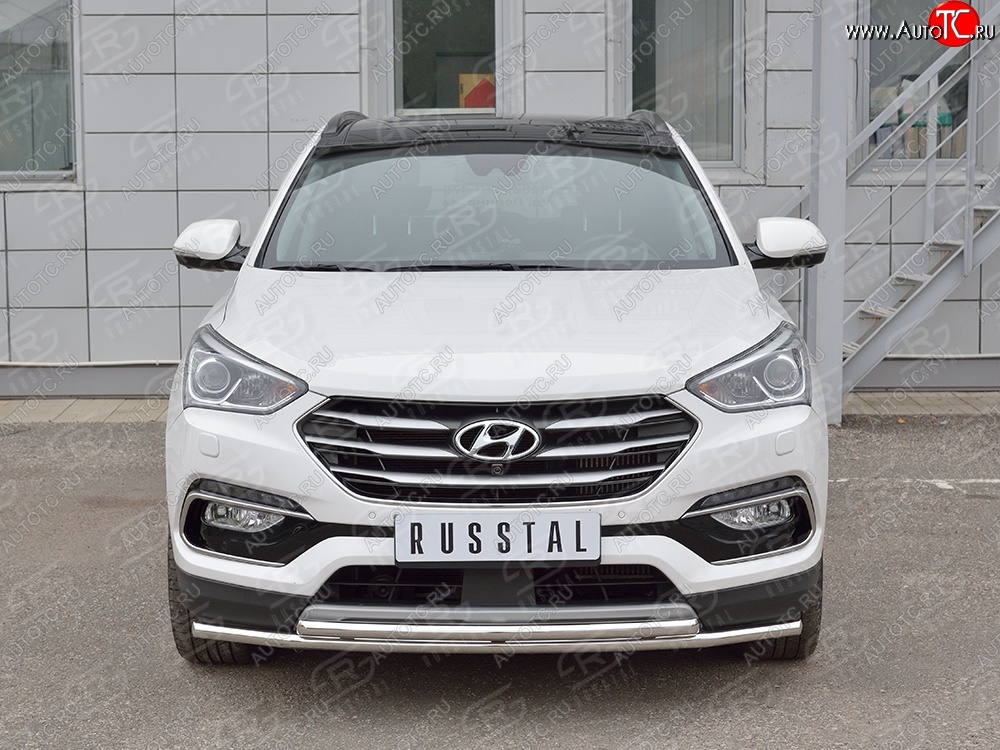 19 799 р. Защита переднего бампера (2 трубыØ42 мм, нержавейка) SLITKOFF  Hyundai Santa Fe  DM (2015-2019) рестайлинг  с доставкой в г. Королёв