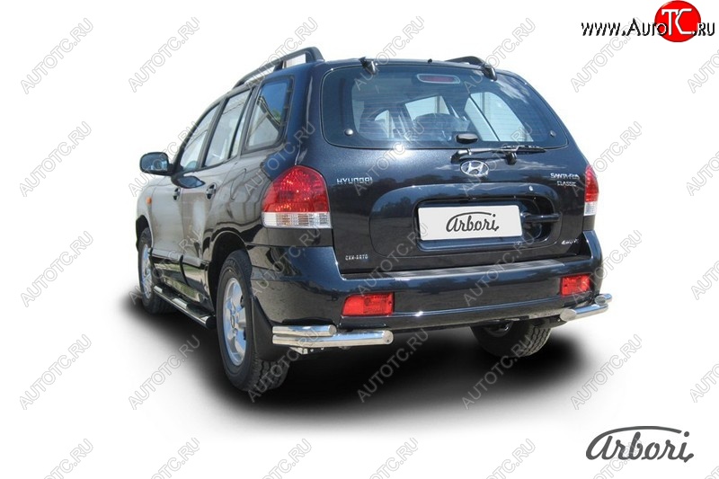 9 899 р. Защита заднего бампера Arbori (уголки, черная, 2 трубы d57 и 42 mm). Hyundai Santa Fe SM (2000-2012)  с доставкой в г. Королёв