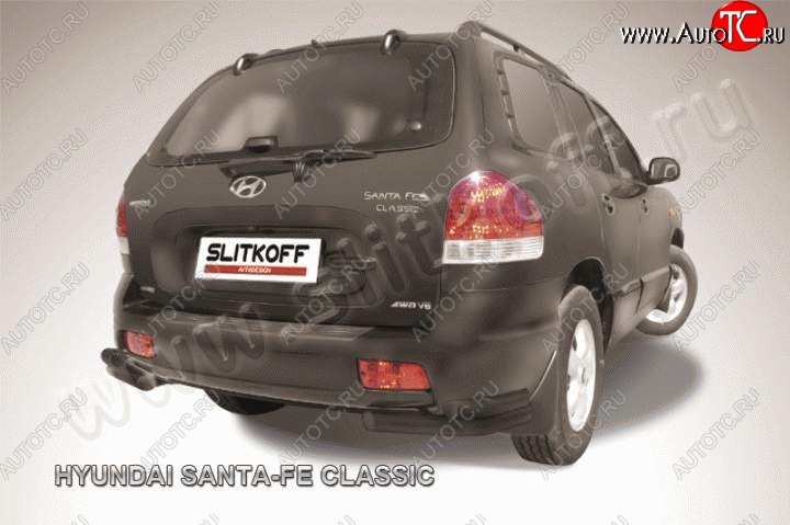 5 999 р. Защита заднего бампера из уголков d57+d42 Slitkoff (двойные) Hyundai Santa Fe SM (2000-2012) (Цвет: серебристый)  с доставкой в г. Королёв