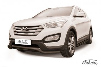 8 099 р. Защита переднего бампера Arbori (волна, черная, 1 труба d57 mm).  Hyundai Santa Fe  DM (2012-2016) дорестайлинг  с доставкой в г. Королёв. Увеличить фотографию 1