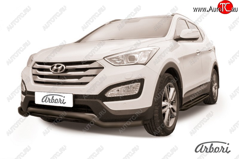 8 099 р. Защита переднего бампера Arbori (волна, черная, 1 труба d57 mm).  Hyundai Santa Fe  DM (2012-2016) дорестайлинг  с доставкой в г. Королёв