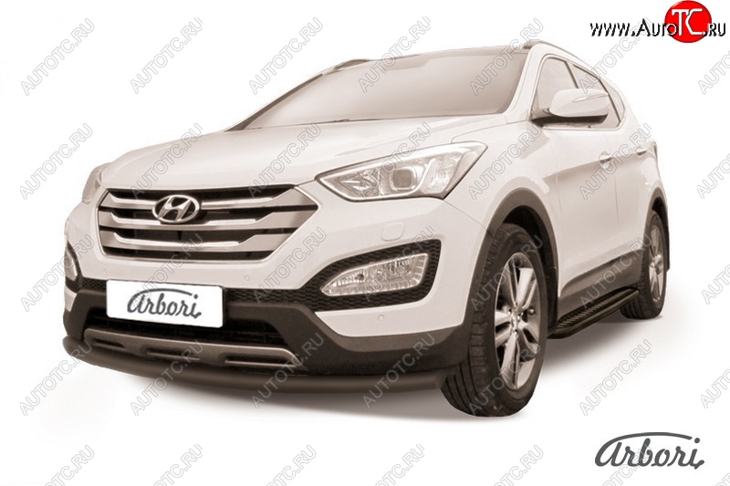 6 389 р. Защита переднего бампера Arbori (черная, 1 труба d57 mm). Hyundai Santa Fe DM дорестайлинг (2012-2016)  с доставкой в г. Королёв