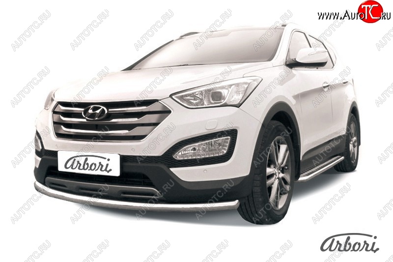 12 149 р. Защита переднего бампера Arbori (нержавейка, 1 труба d57 mm). Hyundai Santa Fe DM дорестайлинг (2012-2016)  с доставкой в г. Королёв