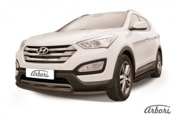 6 929 р. Защита переднего бампера Arbori (черная, 2 трубы d57 и 42 mm)  Hyundai Santa Fe  DM (2012-2016) дорестайлинг  с доставкой в г. Королёв. Увеличить фотографию 1